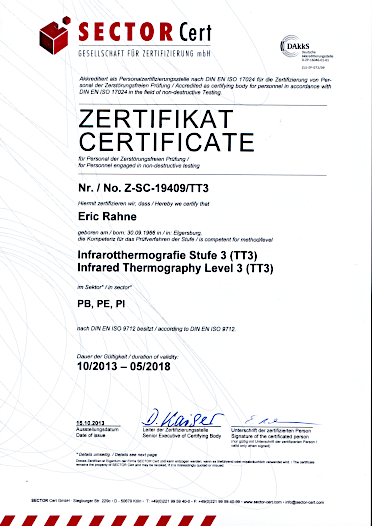 ISO9712 Thermograf Stufe 3 TT Bau, Elektrik, Industrie (2013)