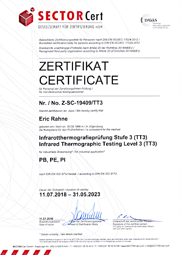 ISO9712 Thermograf Stufe 3 TT Bau, Elektrik, Industrie (2018)